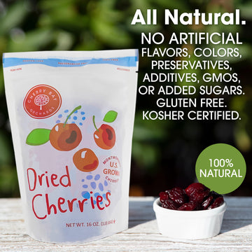 Cherry Bay Orchards Dried Montmorency Tart Cherries, 16 oz Bag, 100% Domestic, Natural, Kosher, Gluten-Free, GMO Free