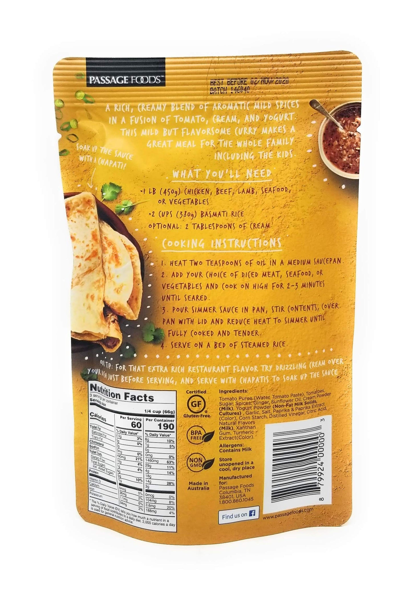 Passage to India Simmer Sauce, Butter Chicken, 7-Ounce (Pack of 3)