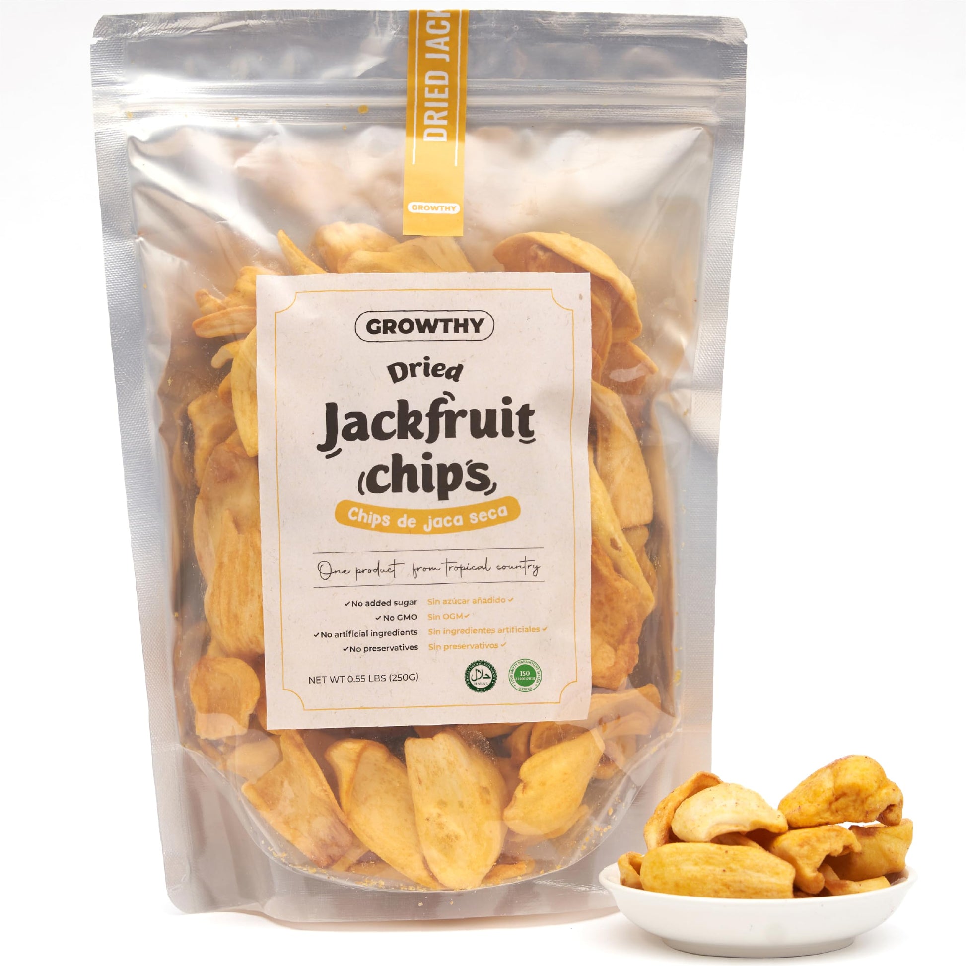 Growthy Dried Jackfruit Chips 250Grams, No Sugar Added, No Preservatives, No Cholesterol, Crunchy Jackfruit Snack, Healthy jackf
