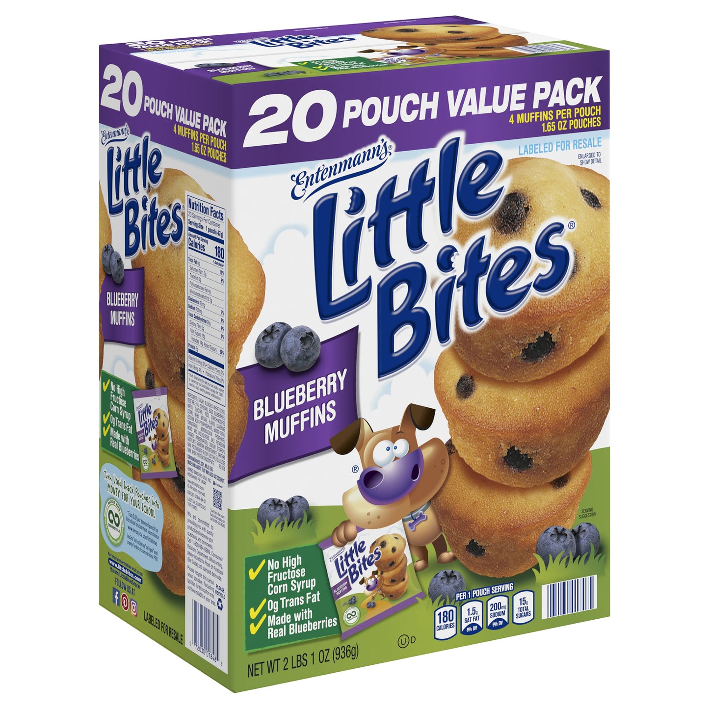 (4 pack) Little Bites Assorted Muffins, 80 individual packs, (20 ct each), Mini Muffins, 138 lbs Case - (20) Chocolate Chip, (20