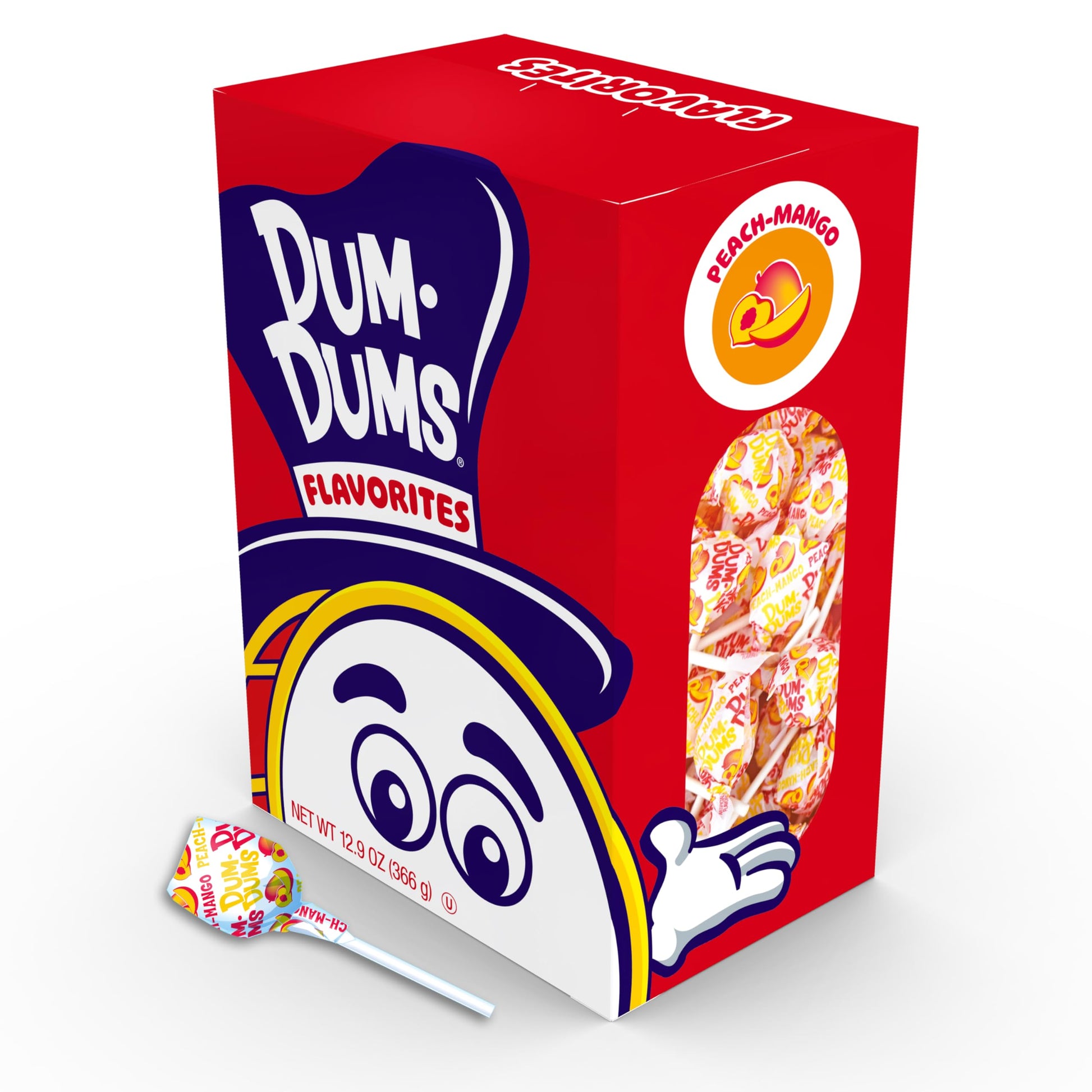Dum Dums Lollipops, Peach Mango Flavors, 50 Count Bag, Orange/Red/White