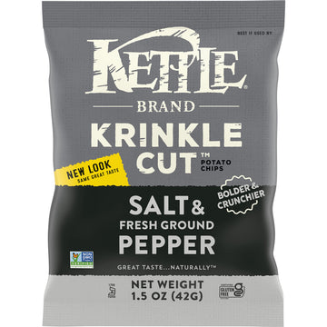 Kettle Brand Potato Chips, Krinkle Cut, Salt & Fresh Ground Pepper Kettle Chips, 1.5 Oz (Pack Of 24)