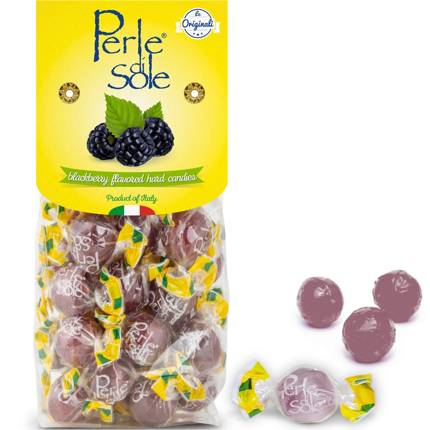Perle di Sole Blackberry Italian Hard Candy Individually Wrapped - Blackberry Candy with a Tart Fizzy Filling (7.05 oz | 200 g) 