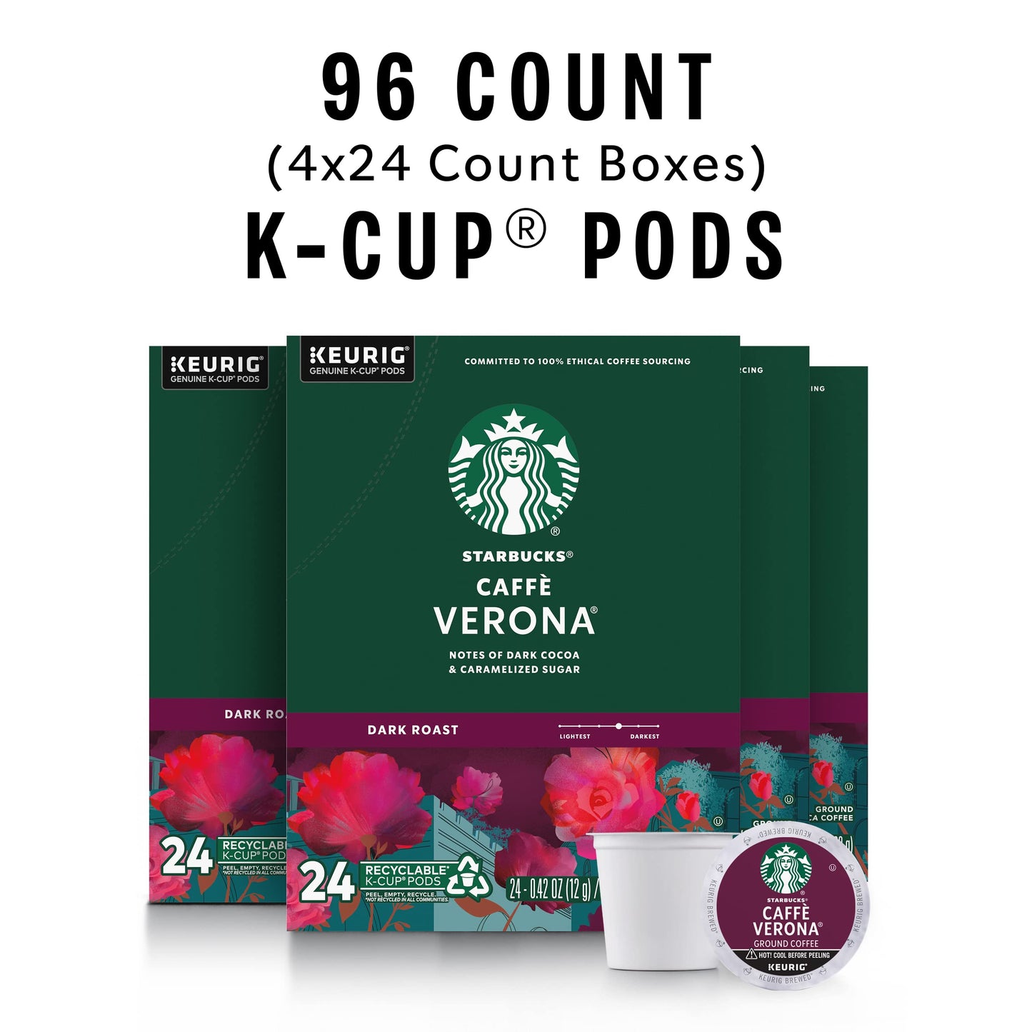 Starbucks K-Cup Coffee Pods, Dark Roast, 24 Count (Pack of 4), Caffè Verona, 100% Arabica, Model SBK011067987CT