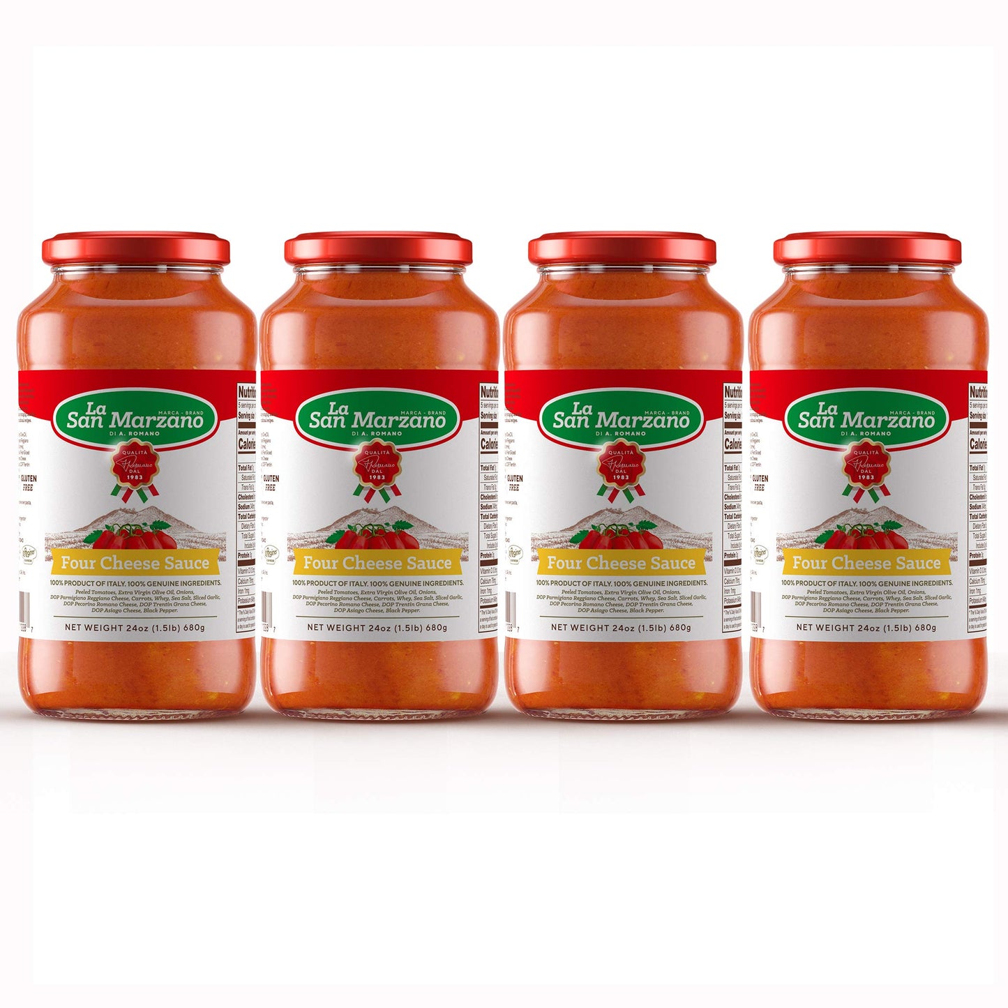 La San Marzano Four Cheese Pasta Sauce, All Natural, Non-GMO, Gluten Free, 24 oz (Pack of 4)