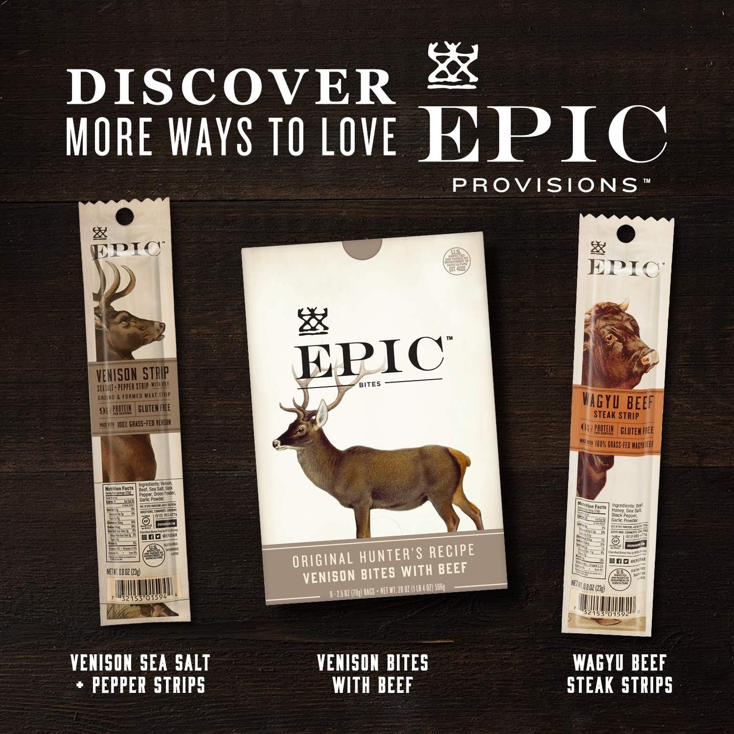Epic EPIC Bars Variety Pack - Chicken, Beef, Venison, Keto-Friendly, 12 Bars, 16.8 Ounce