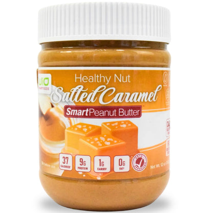 WiO SmartFoods Peanut Butter, 48-Oz, Healthy Salted Caramel Peanut Butter, Low-Carb, Keto-Friendly, Sugar-Free (4 Jars, 12 Oz Ea