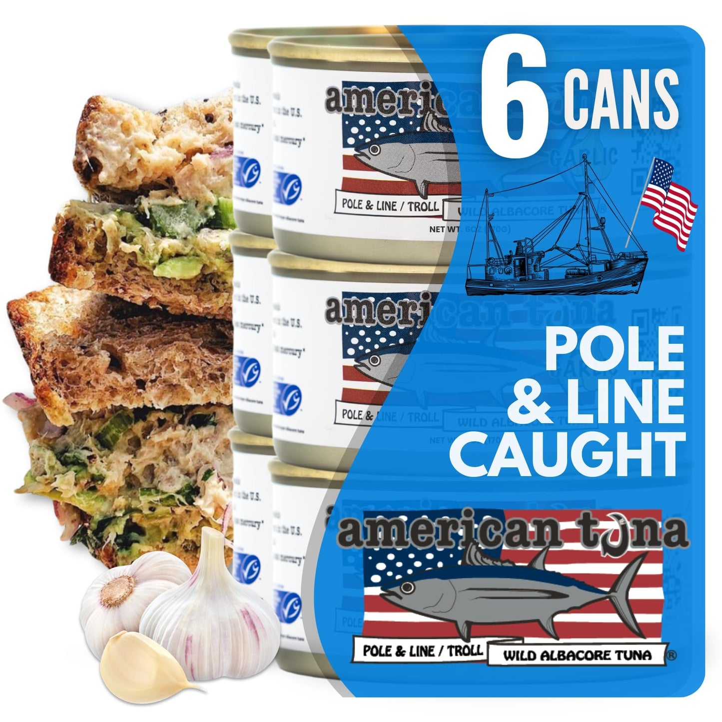 American Tuna Sushi-grade Wild Albacore Tuna, 6 oz Cans, Pack of 6, MSC Certified, Sustainably Caught