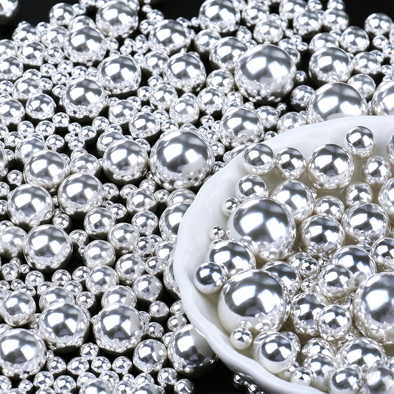Silver Pearl Sprinkles for Cake Decorating, 6 Sizes Mix 4.6 oz Edible Pearls Sugar Sprinkles for Baking Cupcake Cookies
