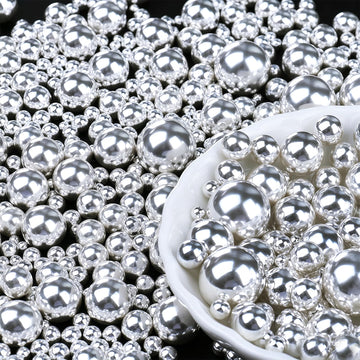 Silver Pearl Sprinkles for Cake Decorating, 6 Sizes Mix 4.6 oz Edible Pearls Sugar Sprinkles for Baking Cupcake Cookies