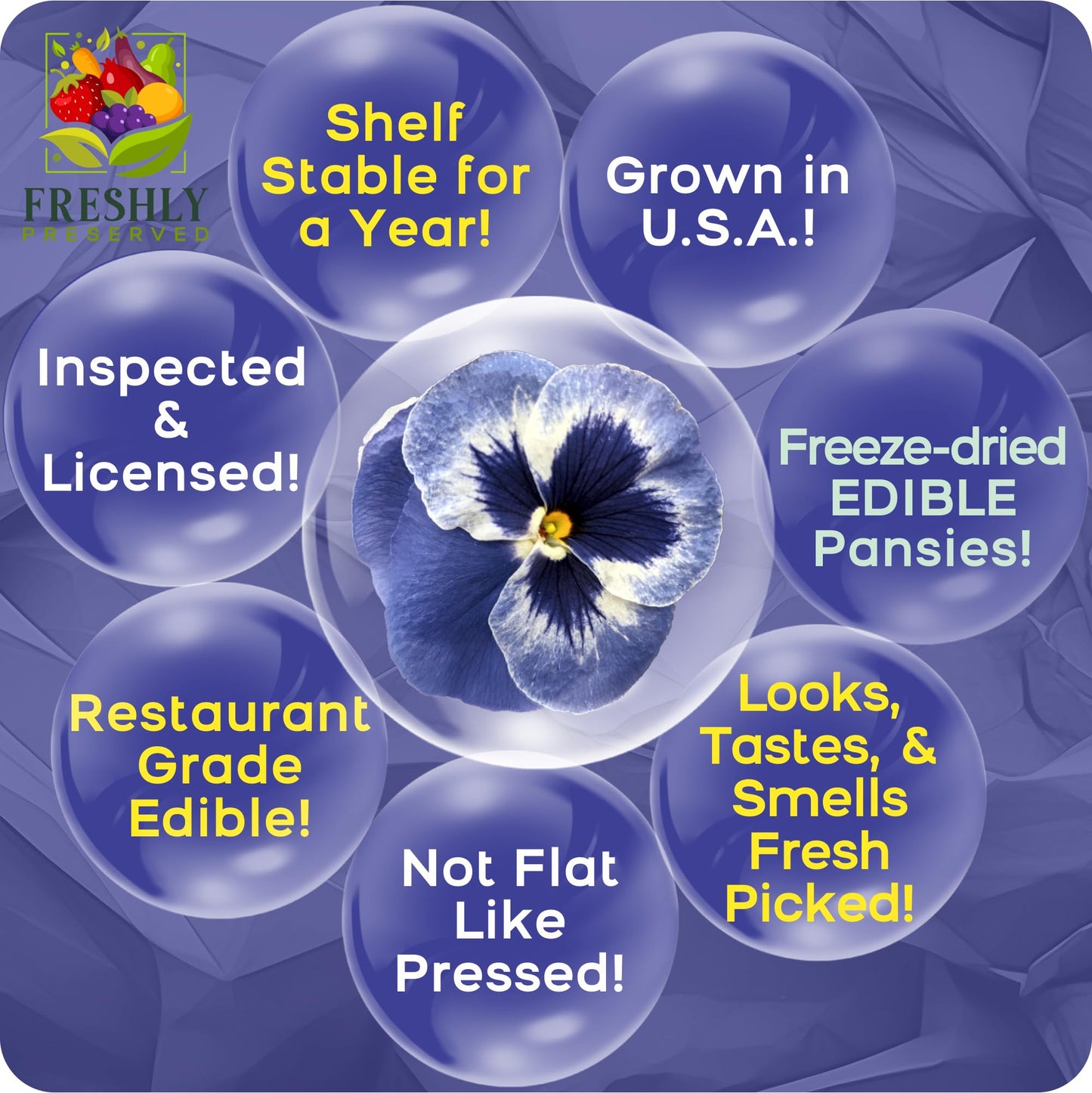FRESHLY PRESERVED Pansy Edible Flowers - 20 USA-Grown Freeze-Dried Multi Color Flowers for Cocktails & Desserts (0.2 oz)