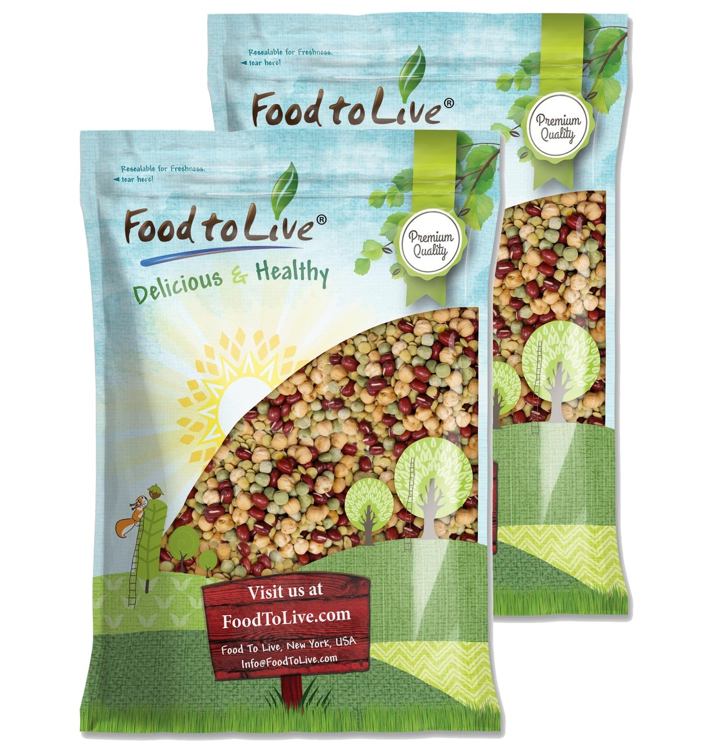Crunchy Mix of Sprouting Bean Seeds, 20 Pounds - Green Peas, Adzuki, Lentils, Garbanzo, Kosher, Raw