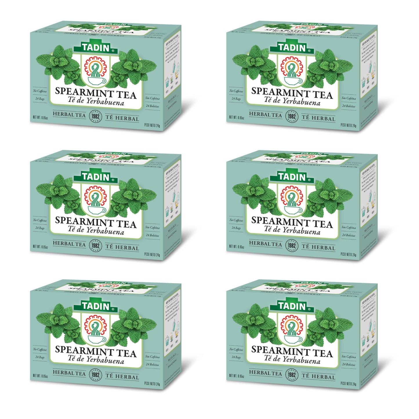 Tadin Spearmint Herbal Tea Bags, Caffeine Free, 24 Count (Pack of 6), Individually Wrapped, Great for Hot or Iced Tea