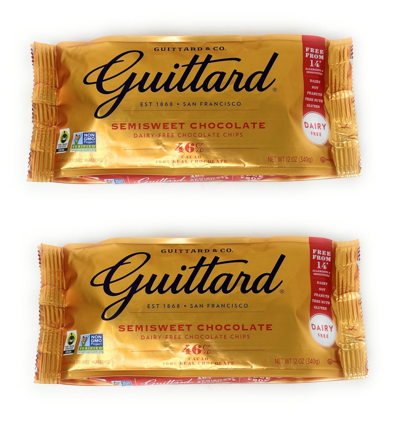 Guittard Baking Chips Morsels 10oz - 2 bags (Semi-Sweet Dairy Free 12oz)