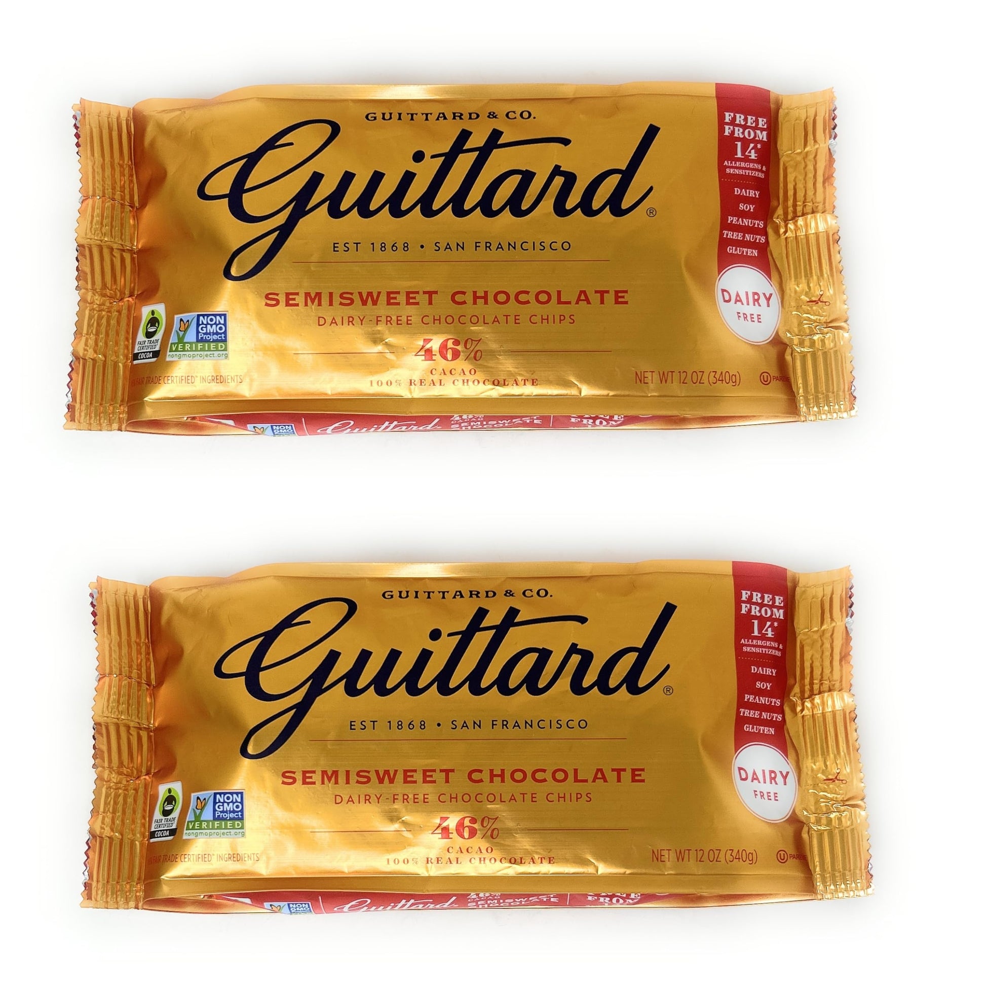 Guittard Baking Chips Morsels 10oz - 2 bags (Semi-Sweet Dairy Free 12oz)