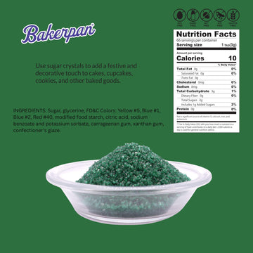 Bakerpan Sugar Sprinkles For Baking - 7 Ounce Forest Green Decorating Sugar Crystals For Cookies, Cake Pops, Ice Cream (Made In