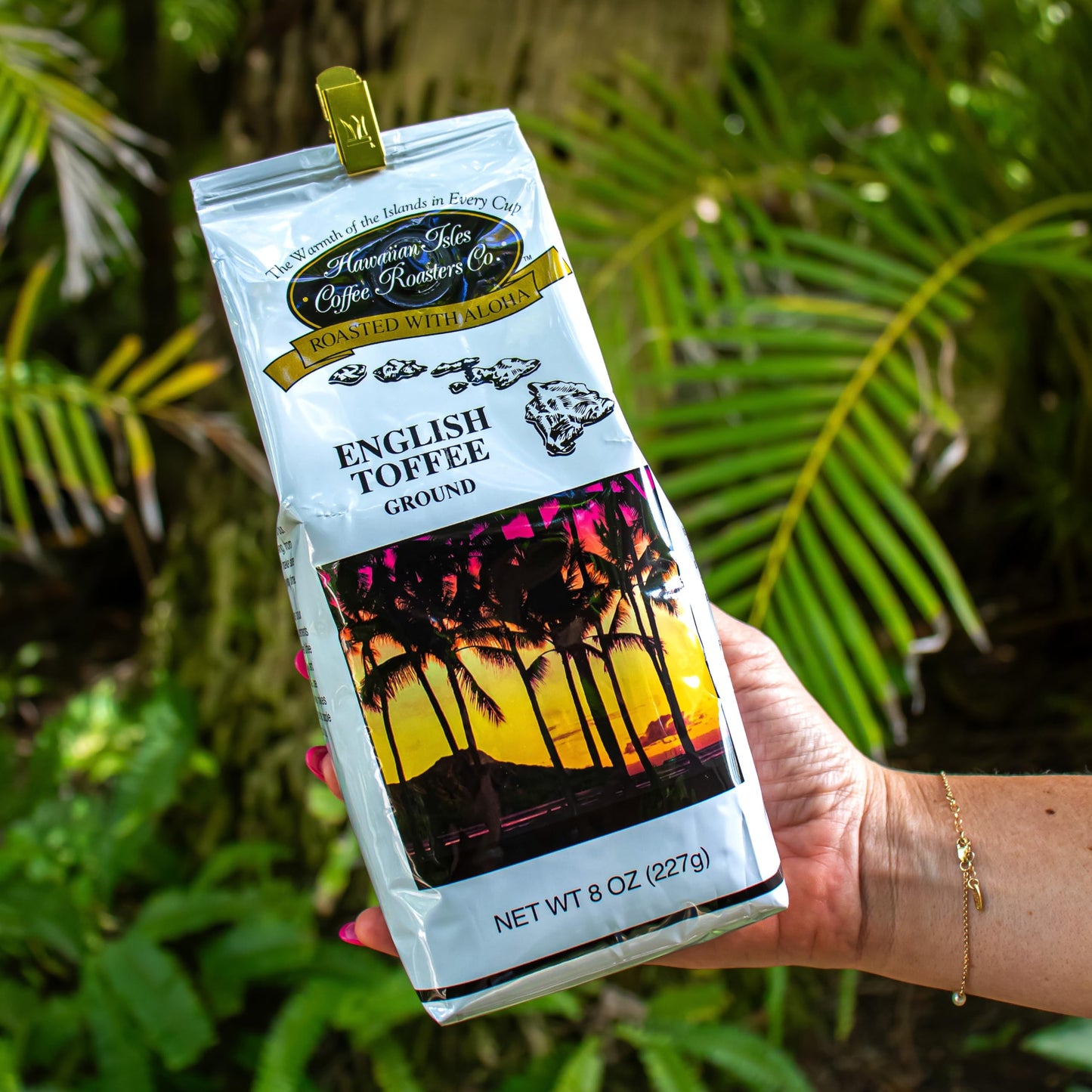 Hawaiian Isles English Toffee Flavored, Light Roast Ground Coffee, Roasted With Aloha - 8 Ounce Bag