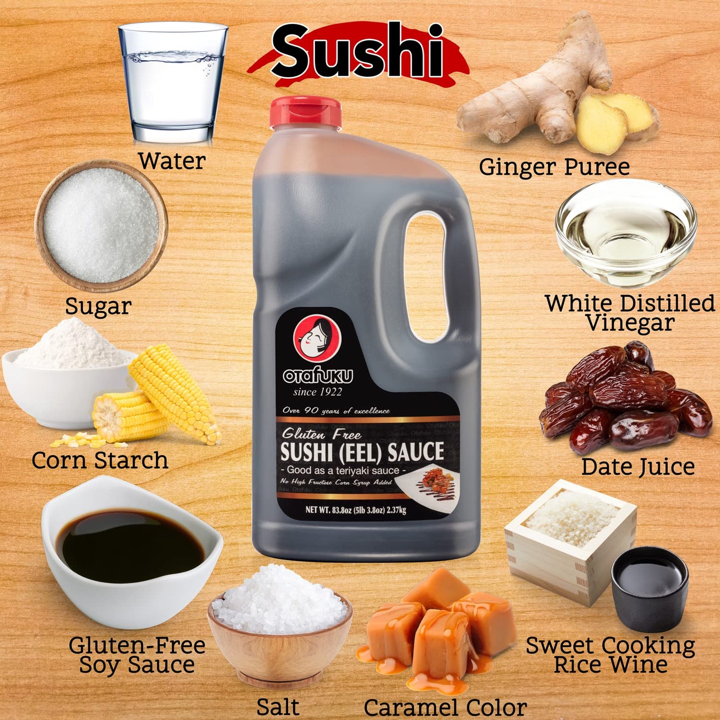 Otafuku Gluten Free Eel Sauce, Japanese Unagi Sauce For Sushi Rolls, Sashimi, Rice And Poke, Restaurant Bulk Size 83.8 Oz (1/2 G
