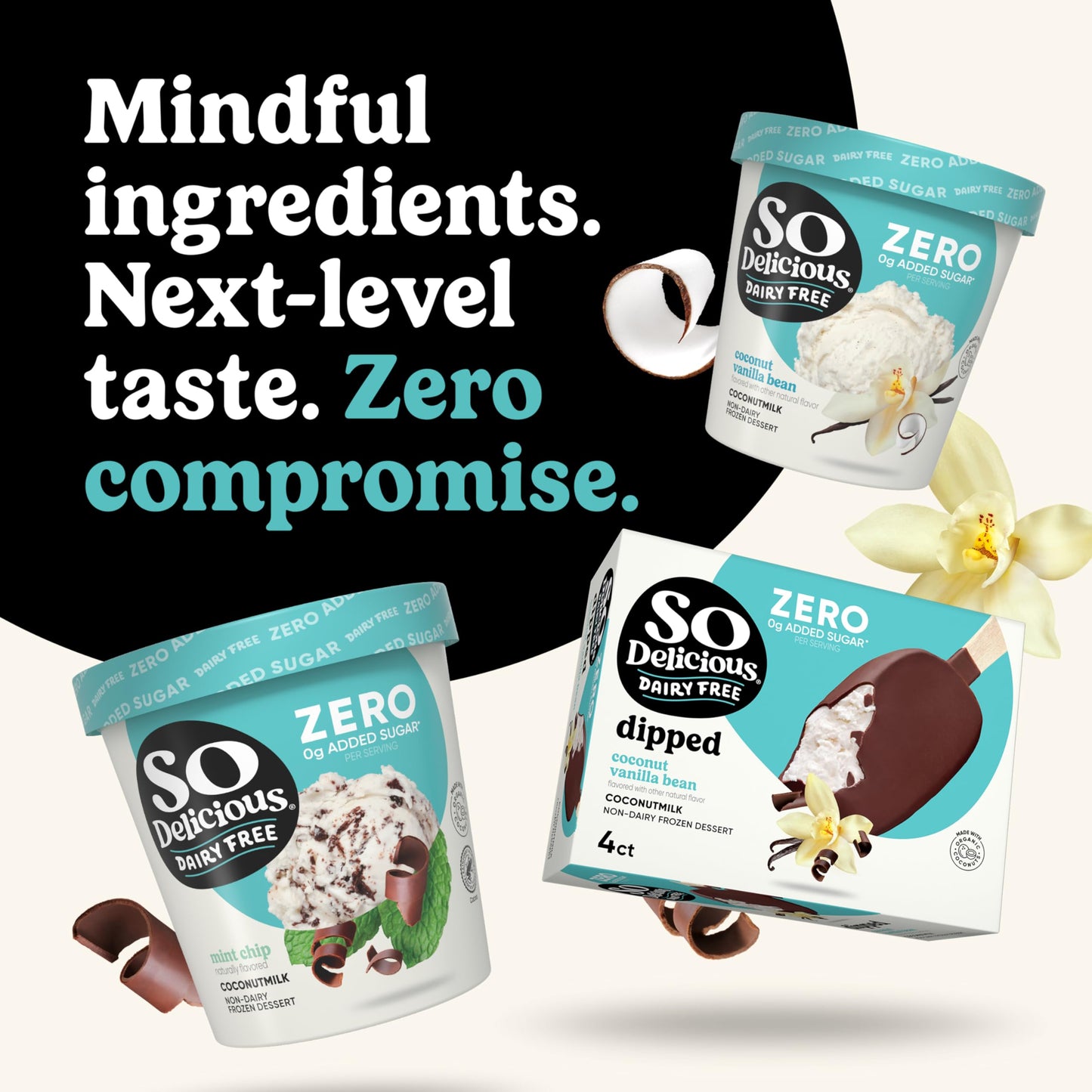 So Delicious Dairy Free Coconut Milk Frozen Dessert, Vanilla Bean, No Sugar Added, Vegan, Non-GMO Project Verified, 1 Pint