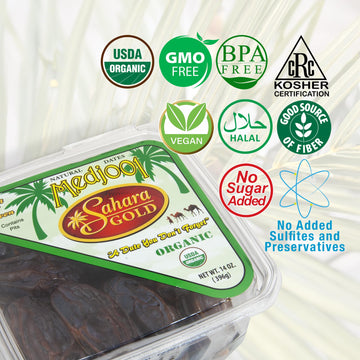 Sahara Gold Medjool Dates - Organic, Vegan-Friendly, 14 oz (397 g), USDA Certified, No Preservatives, Sweet Flavor