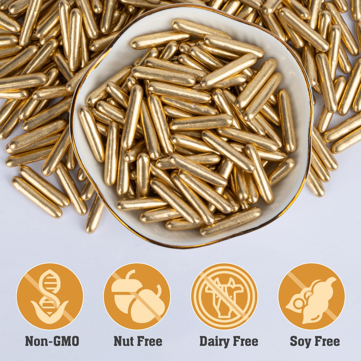 Twisweet Gold Rods Sprinkles, Edible Sugar Sprinkles for Cake Decorating, Candy Rods for Baking, Cake Topper Ice Cream Cupcake C