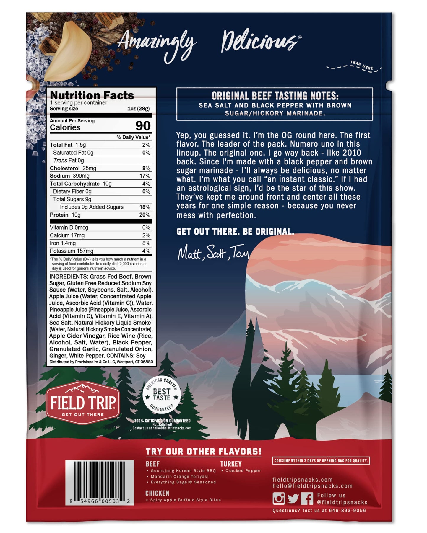 Field Trip Beef Jerky, Original, 1 Oz Bag, 12 Bags/Carton