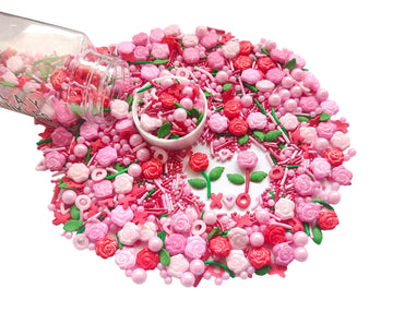 Sentovac Edible Red Pink Rose Mix Sprinkles for Decorating 1 Bottle 3.35oz/ 95g | Cake Cupcakes and Ice Cream Topper Decorations
