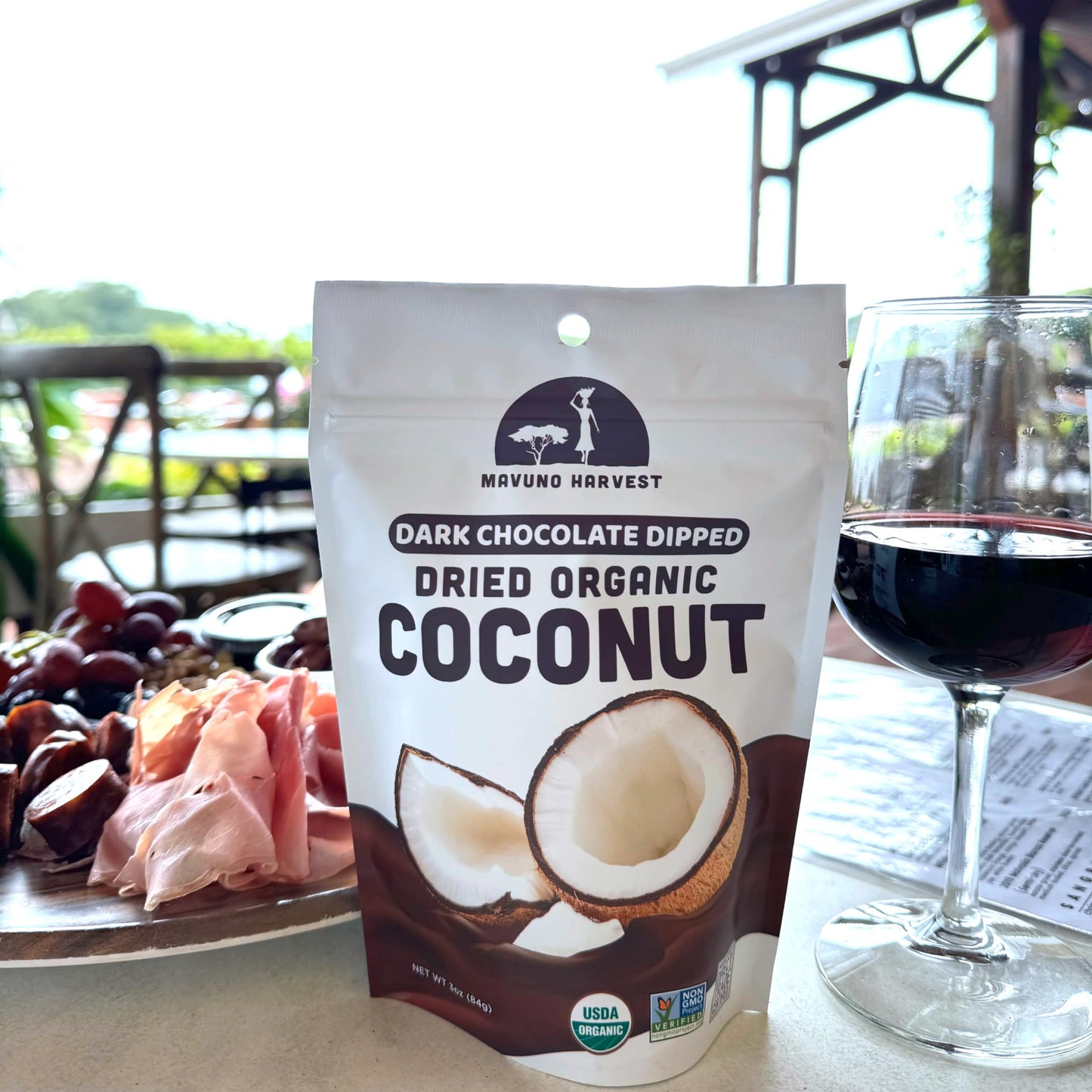 Mavuno Harvest Organic Chocolate Covered Coconut - Organic Dried Coconut Dipped in Dark Chocolate - Non GMO, Preservative Free,