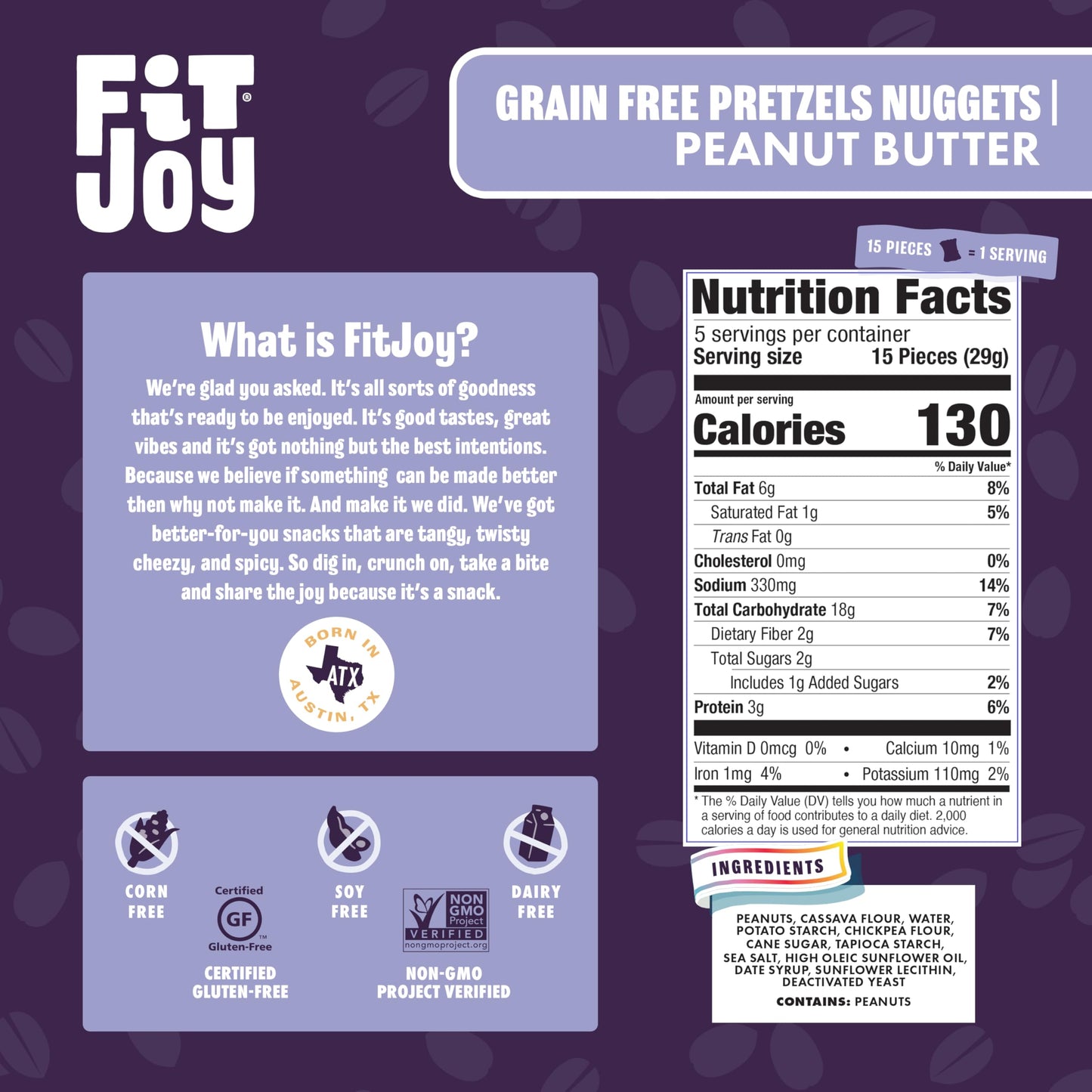 FitJoy Peanut Butter Filled Pretzel Nuggets (4 Pack, 5 Oz) - Gluten, Dairy & Corn Free Peanut Butter Snacks - Grain Free Cassava