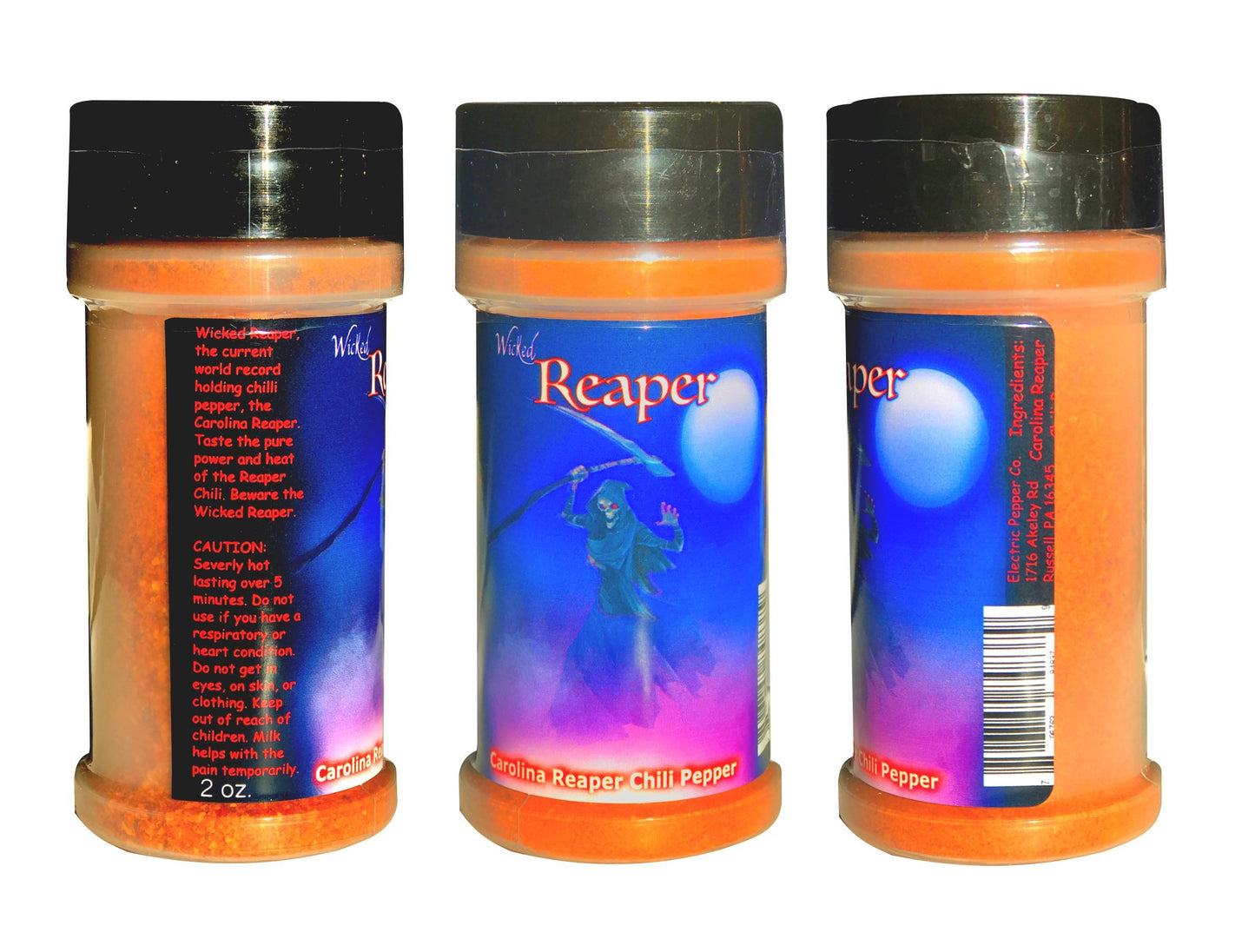 Wicked Reaper Extreme Chili Powder Gift Set, 3 Pack - Ghost, Scorpion, Carolina Reaper, 2 oz Bottles