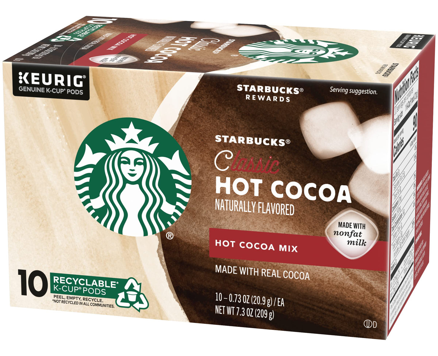 Starbucks Classic Hot Cocoa K-Cup Pods, Made With Real Cocoa & Nonfat Milk, K-Cup Pods For Keurig Brewing System, 10 Ct K-Cups P