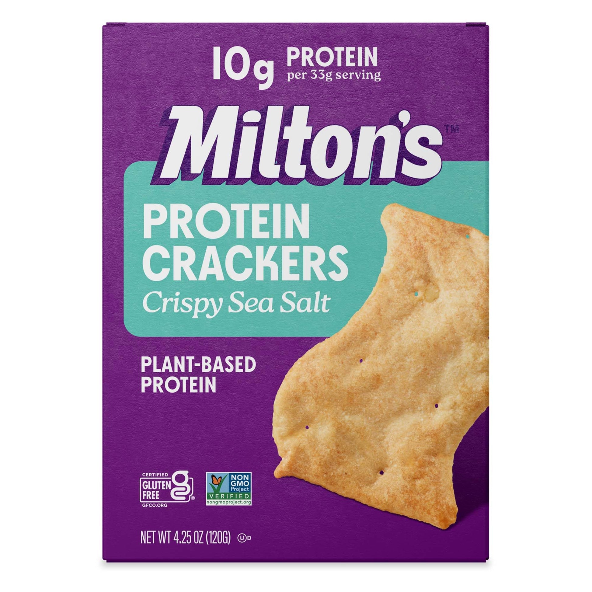 MiltonS Protein Breakers  Crispy Sea Salt - 10G Of Plant-Based Protein Per Serving  Certified Gluten Free  Non-Gmo Project Verified  Vegetarian-Friendly  Zero Grams Added Sugar Per Serving  4.25 Oz