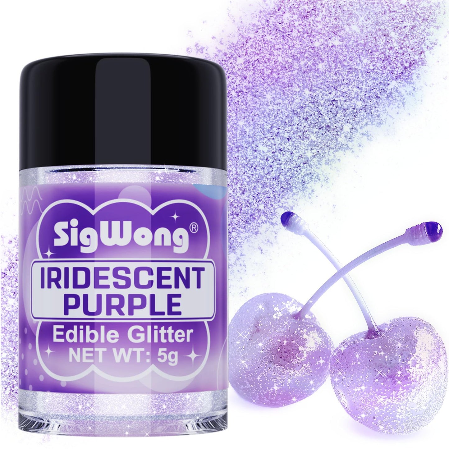SigWong Iridescent Purple Edible Glitter - 5g Food Grade Luster Dust for Cake Decorating, Chocolates, Cupcakes, and More