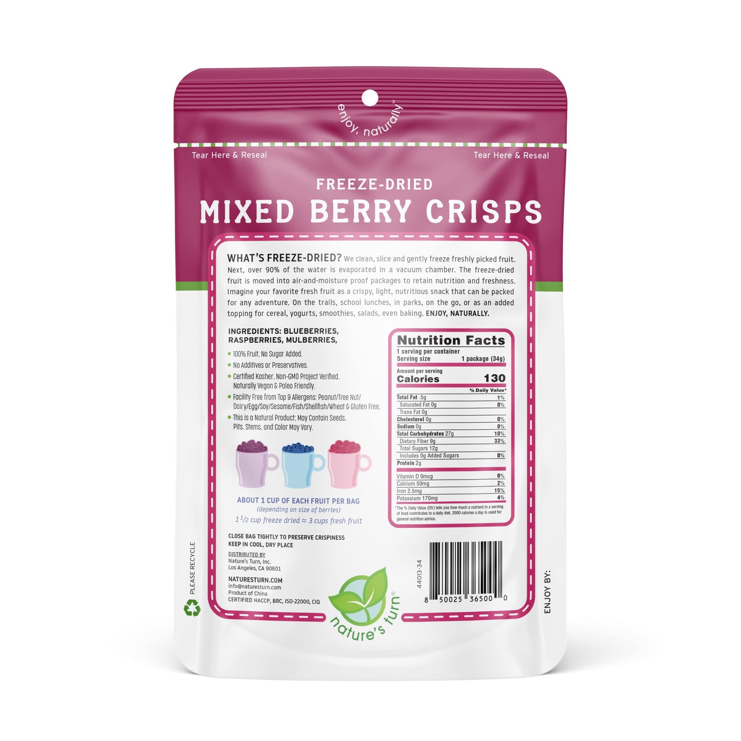 Nature'S Turn Freeze-Dried Fruit Snacks, Mixed Berry Crisps, Pack Of 6 (1.2 Oz Each)