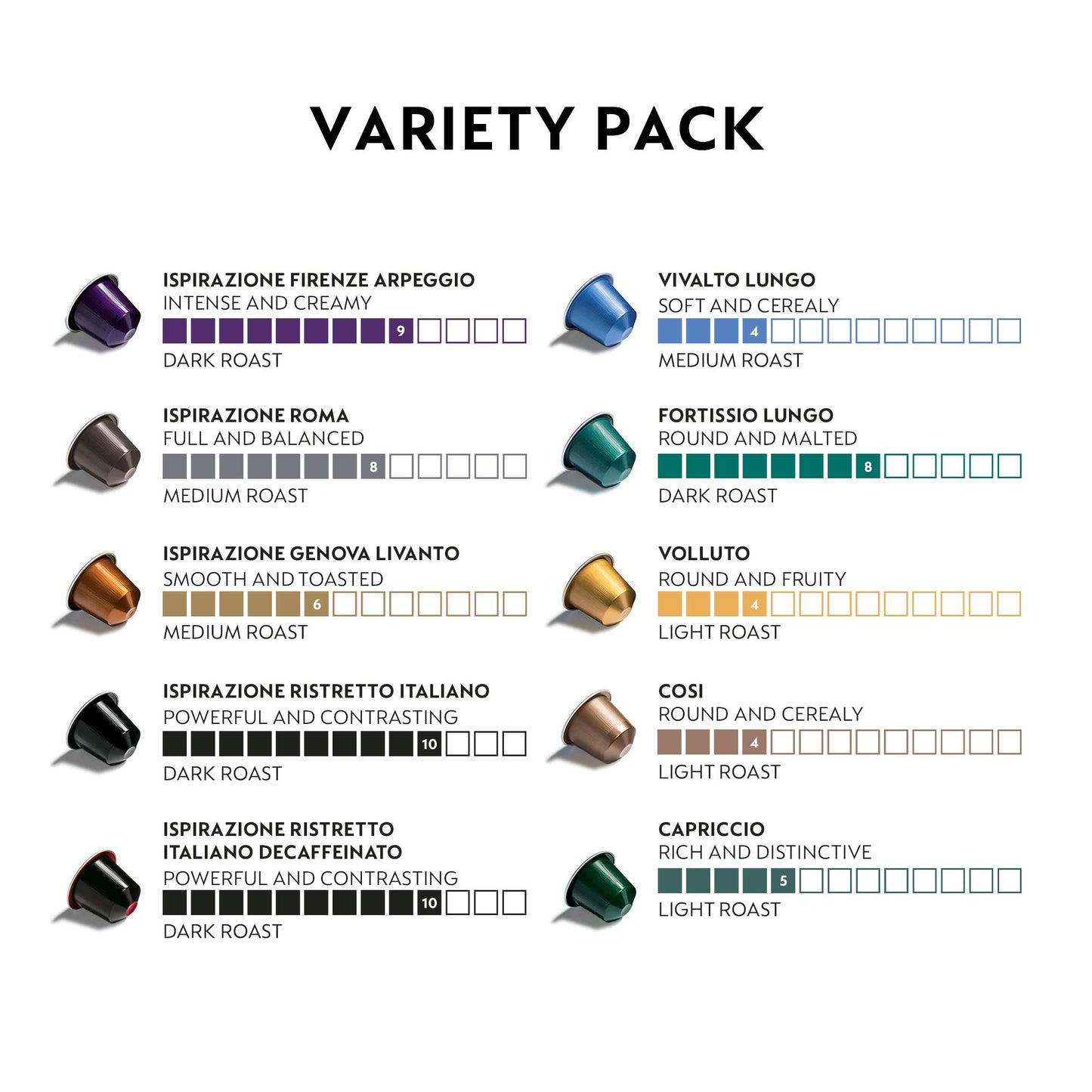 Nespresso Ispirazione Espresso Variety Pack, Medium Roast Coffee Pods, 100 Count, Model 18550266