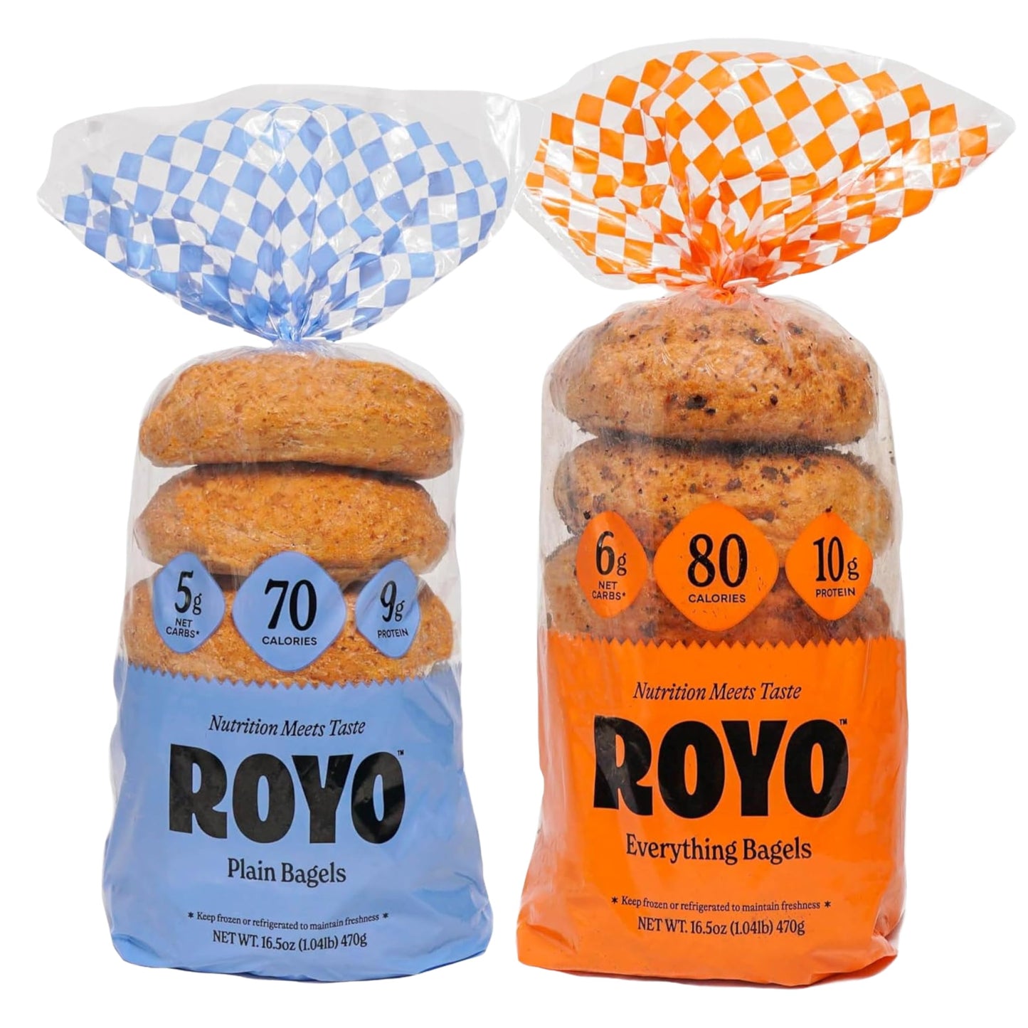 ROYO BREAD CO. 2-Pack Low Carb Artisan Bread and Bagels  30-80 Calories (Plain & Everything Bagel)