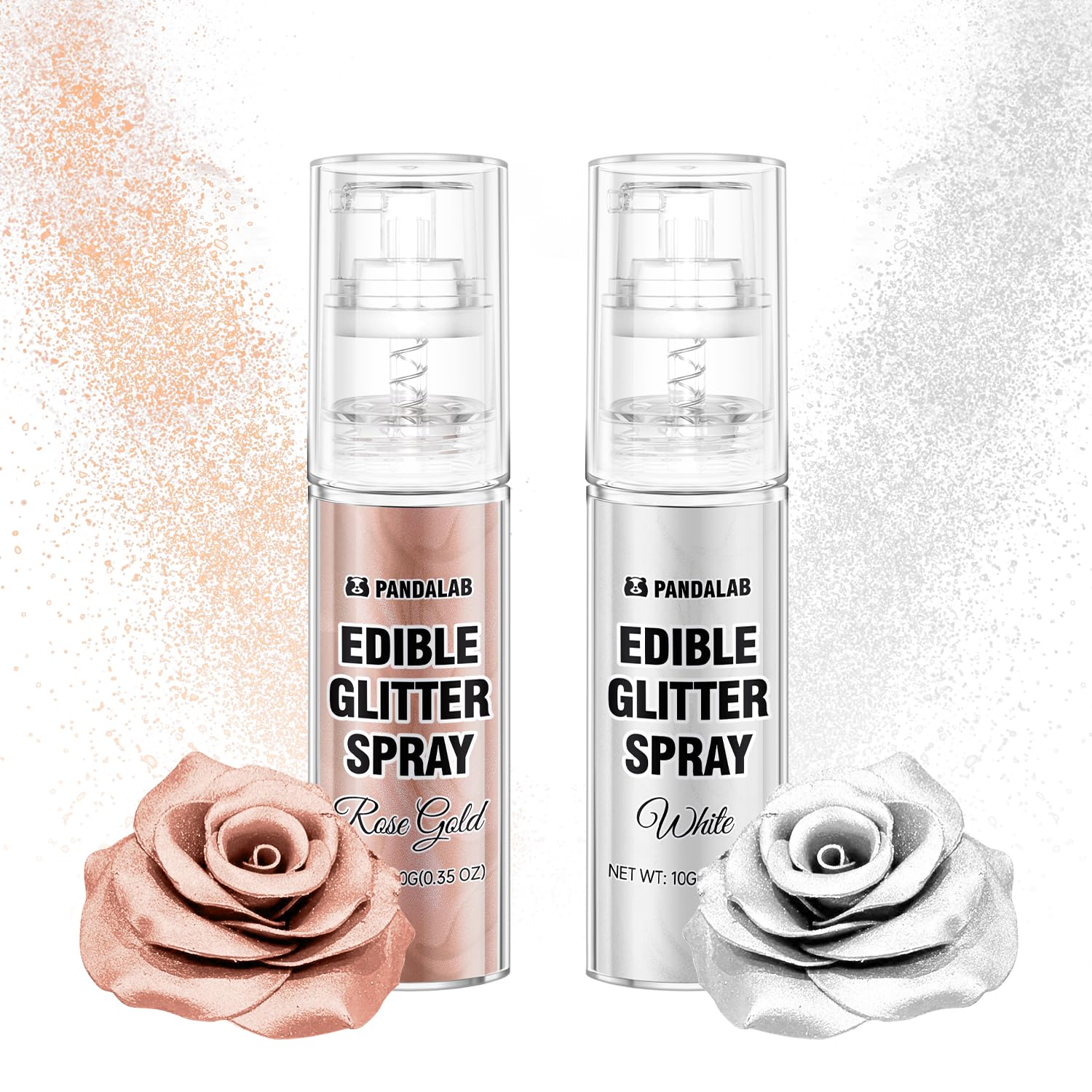 Edible Glitter Spray - White & Rose Gold Food Grade Luster Dust for Drinks, Dessert Decorating Shimmering Glitter for Beverages,
