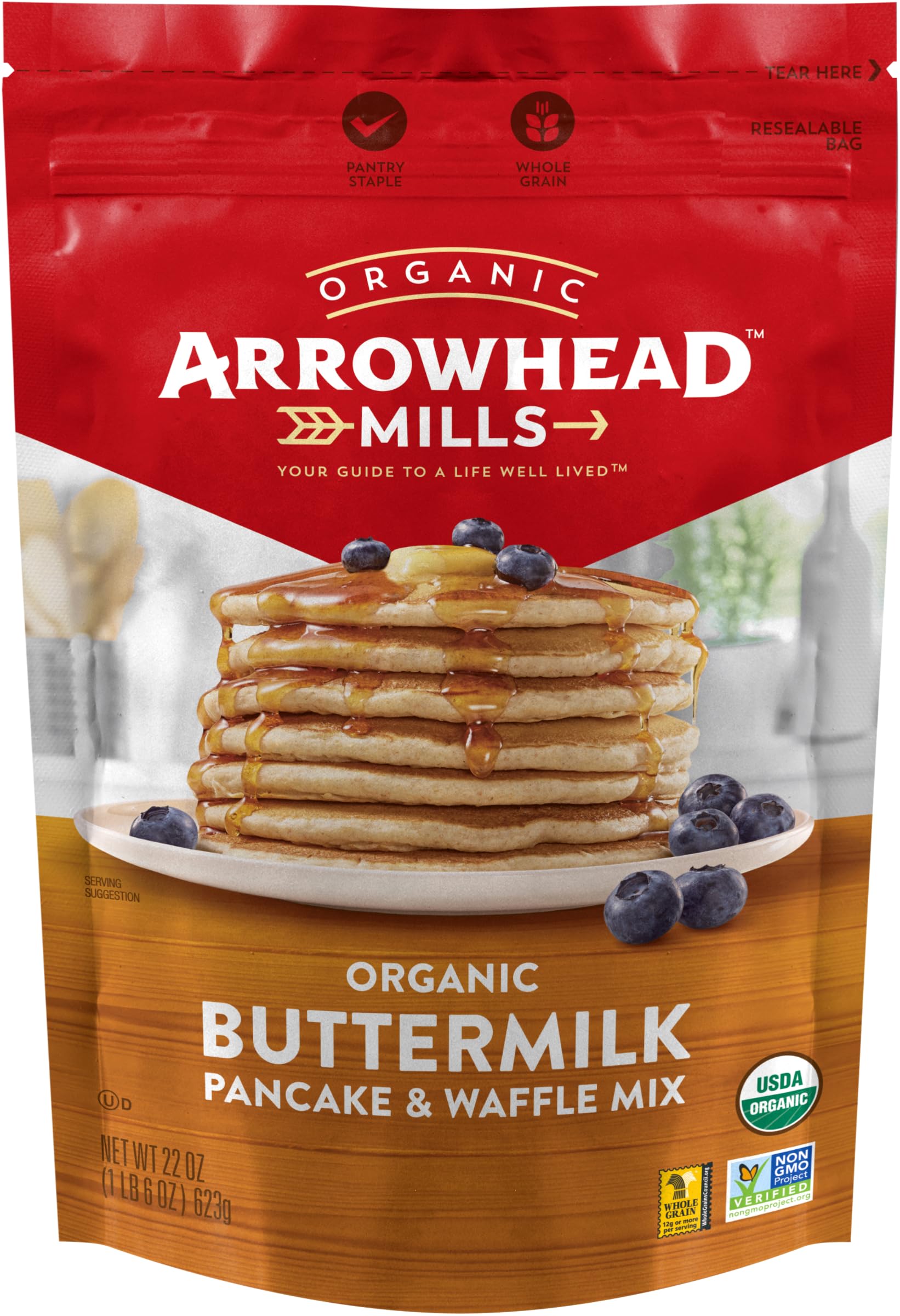 Arrowhead Mills Buttermilk Pancake & Waffle Mix, 22 oz Bag (Pack of 6)