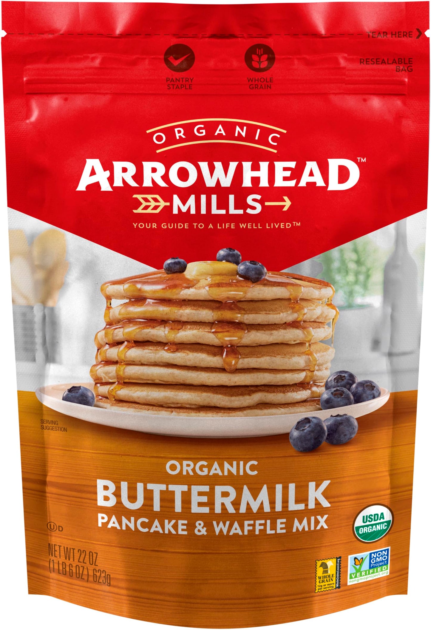 Arrowhead Mills Buttermilk Pancake and Waffle Mix, 22 oz (Pack of 2)