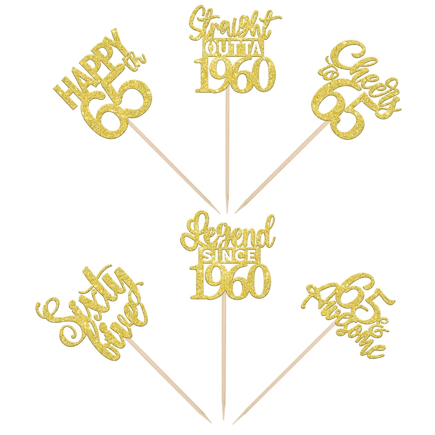24Pcs Gold Happy 65Th Birthday Cupcake Toppers Sixty Five Straight Outta 1960 Cupcake Picks Cheers To 65 Lengend Since 1960 Cake