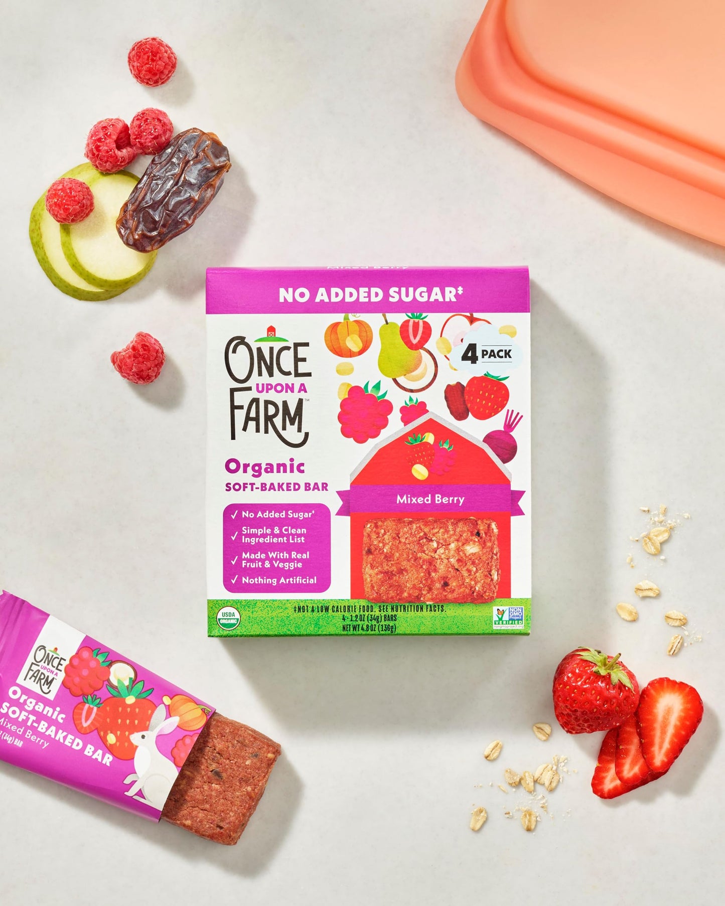 Once Upon a Farm | Organic Mixed Berry Soft Baked Bar | Strawberry, Raspberry, Beet & Oats | Made with Real Fruit & Veggies | No