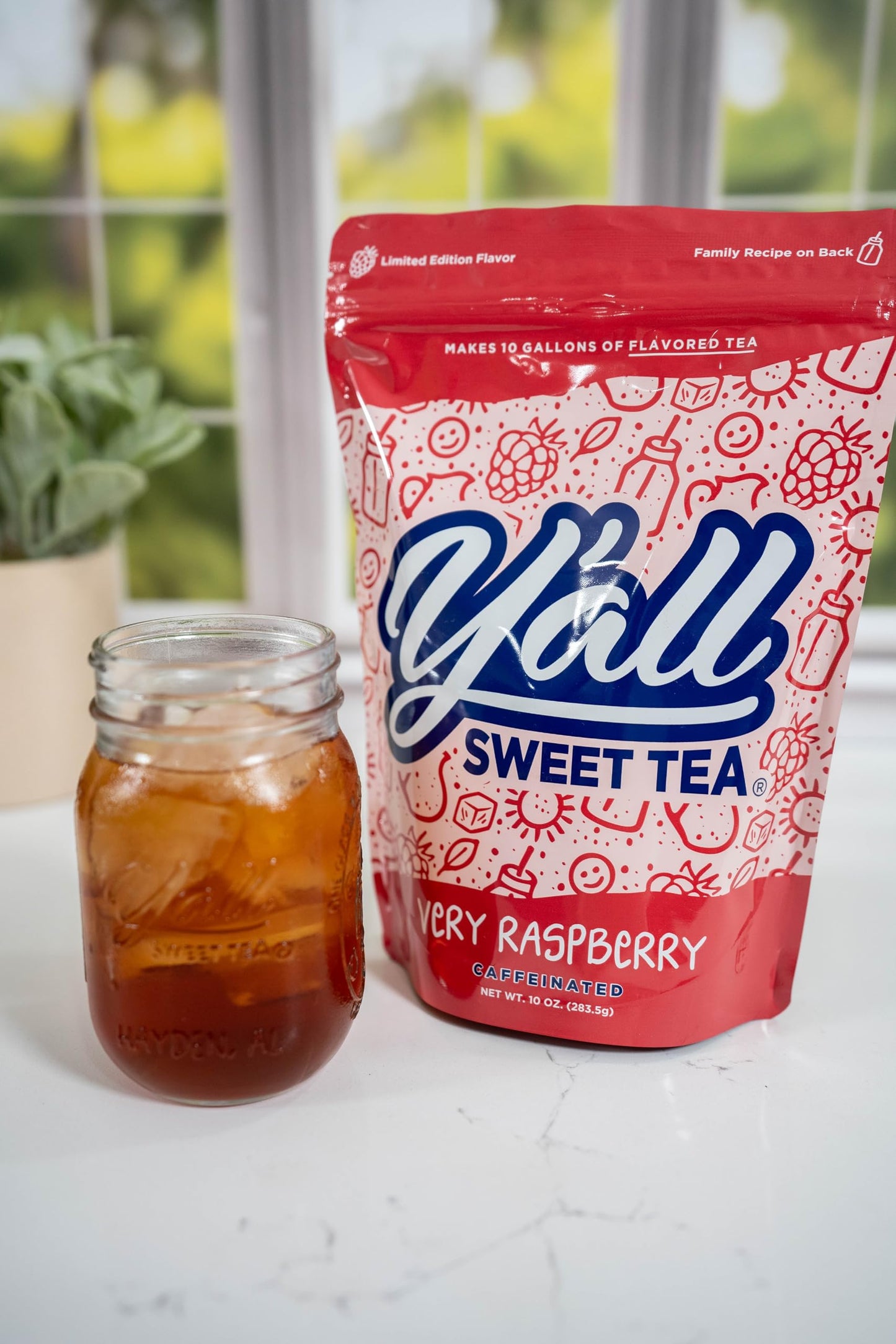 Yall Sweet Tea Raspberry Flavored Iced Tea Bags, 1 Gallon Size, 10 Bags Per Pack, Caffeinated, Quick Brew Southern Tea