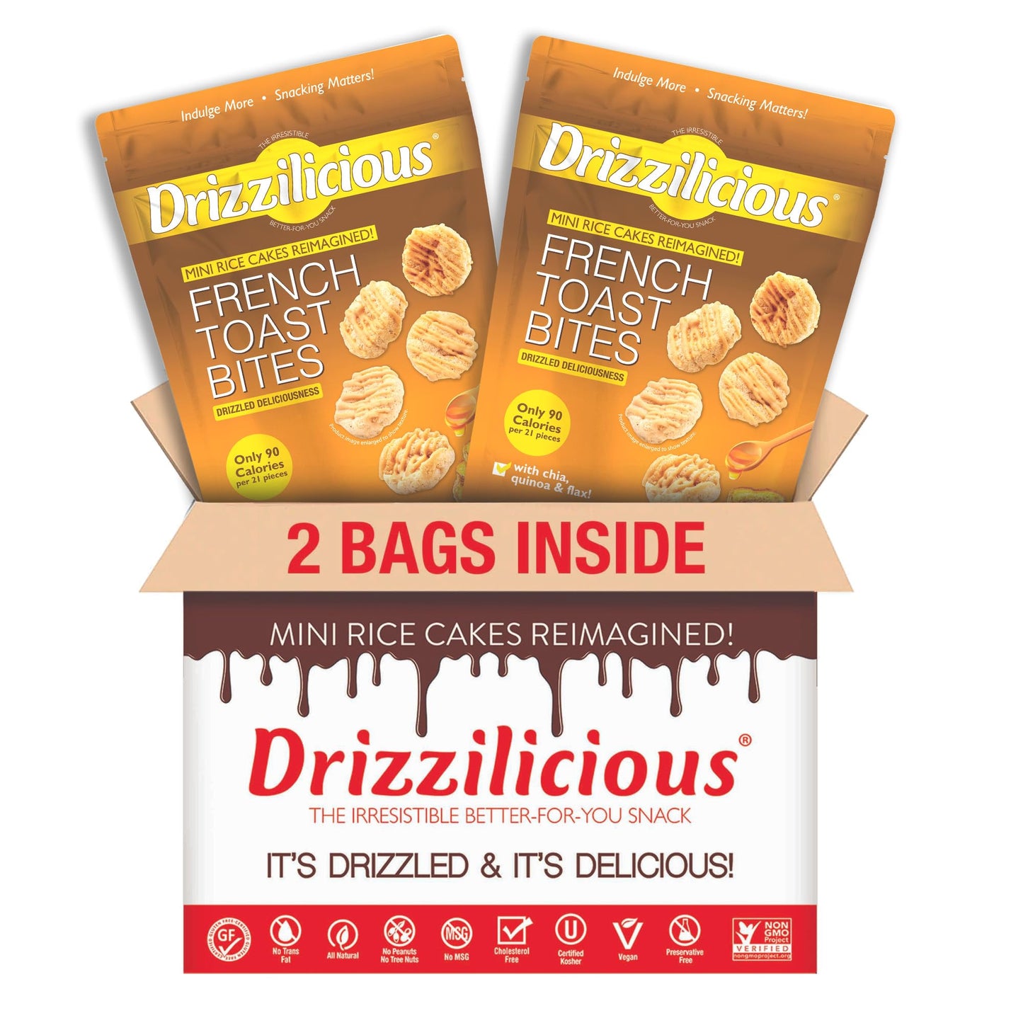 Drizzilicious Mini Rice Cakes - French Toast Flavor, Vegan, Gluten Free, 4oz (Pack of 2)