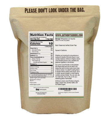 Anthony's Organic Lemon Juice Powder, 12 oz - Freeze Dried, Cold Pressed, No Sugar Added, Gluten Free, Non-GMO