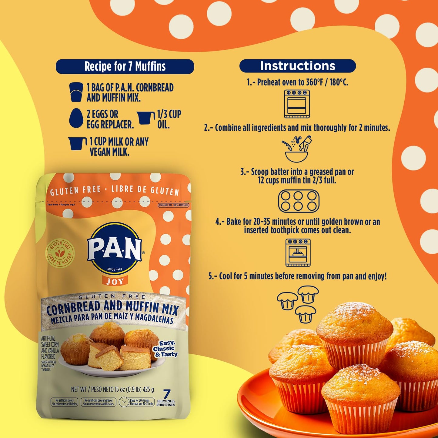 P.A.N Cornbread and Muffin Mix - Gluten Free Baking Mix 0.9 lb. (6 Pack)
