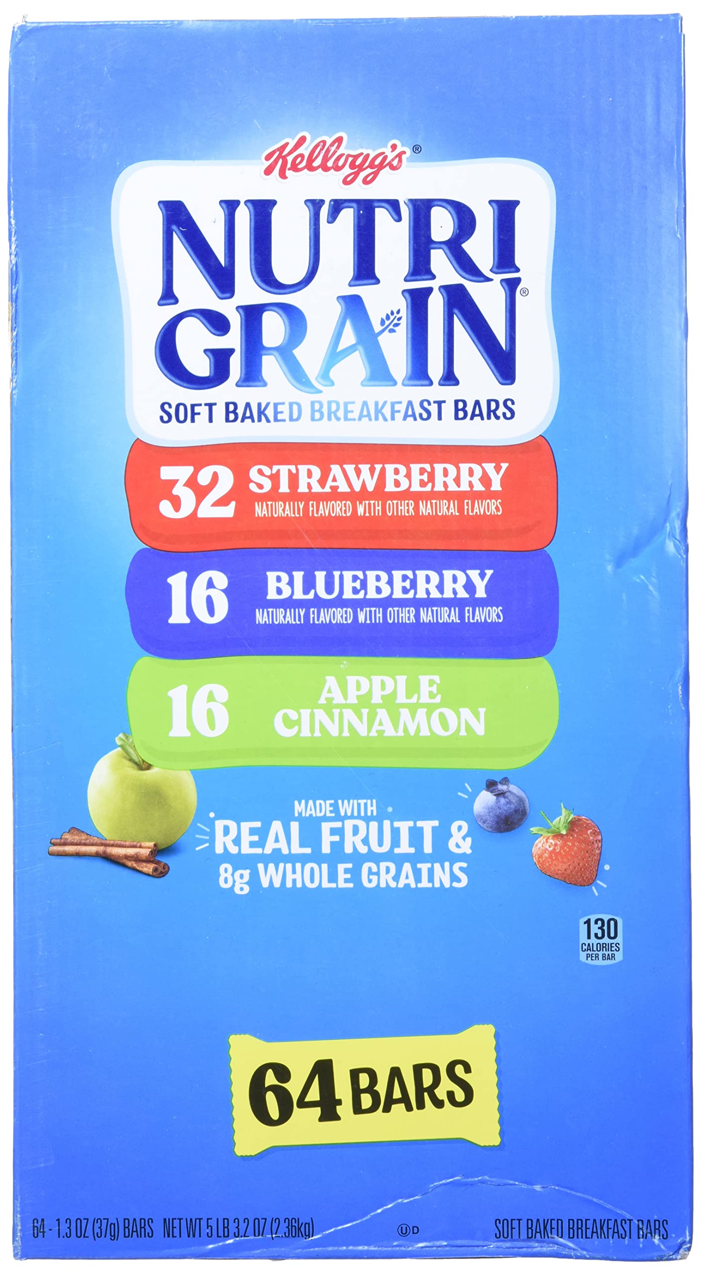 Cereal Bars Kellogg'S Nutri-Grain Breakfast Bars, Variety, Strawberry,Blueberry, 1.3 Oz, 64 Count