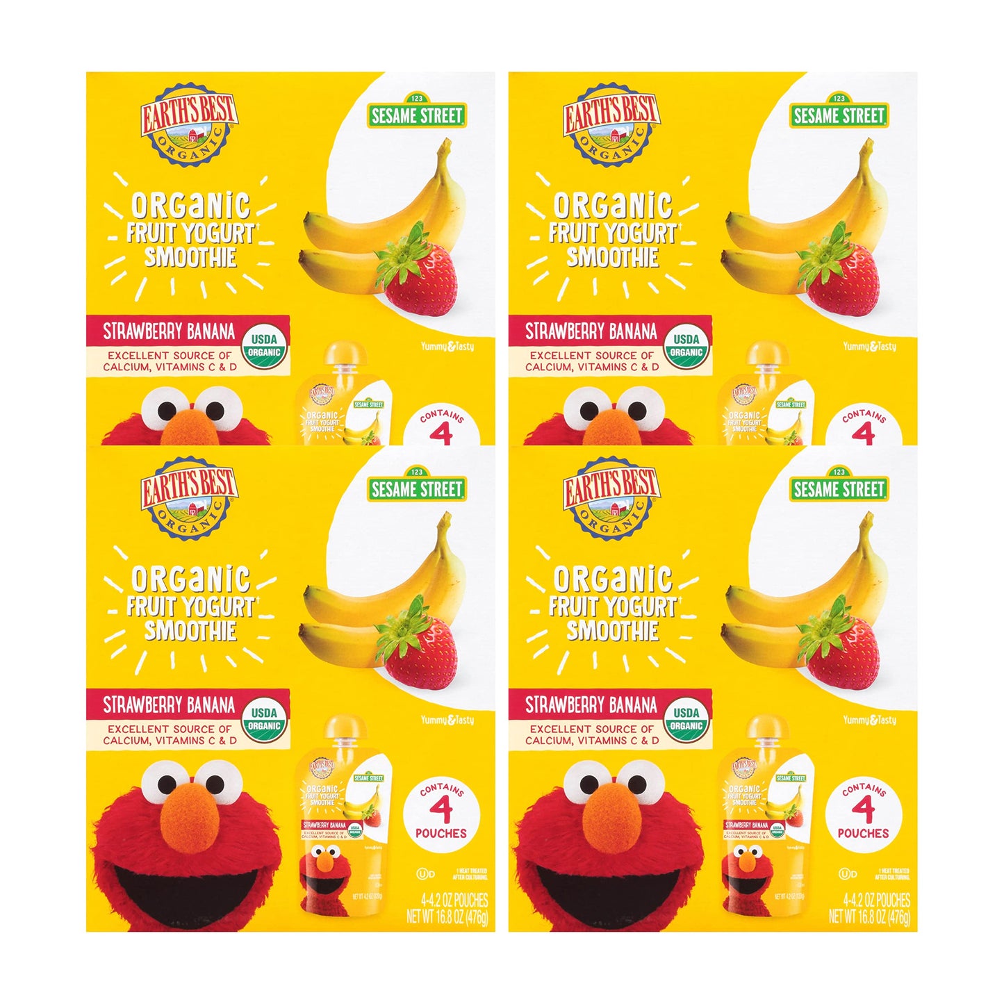 Earth s Best Organic Kids Snacks, Sesame Street Toddler Snacks, Organic Fruit Yogurt Smoothie for Toddlers 2 Years and Older, S