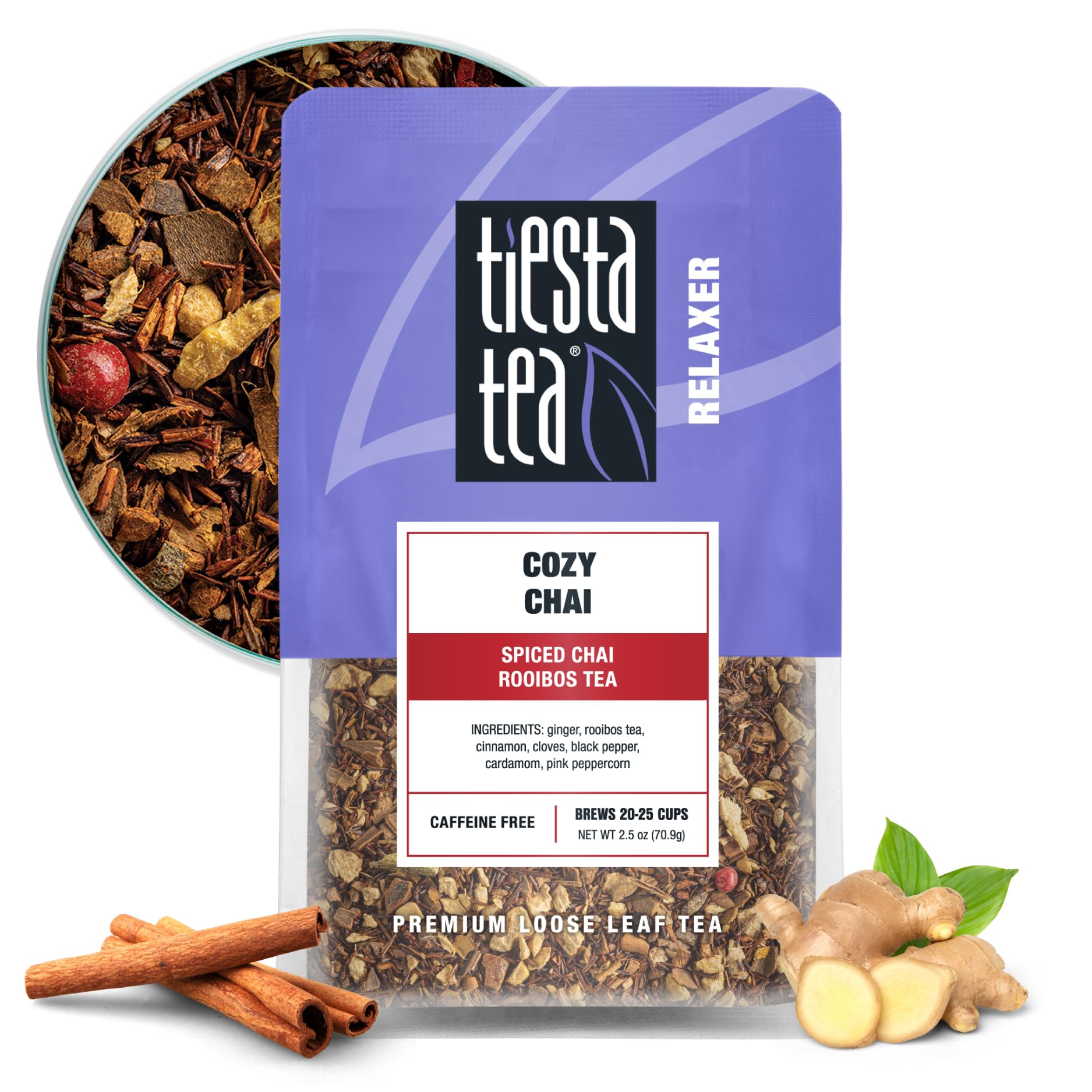 Tiesta Tea Cozy Chai Loose Leaf Rooibos Tea - Caffeine-Free Herbal Blend, 2.5oz Pouch, Makes Hot or Iced, Up to 25 Cups