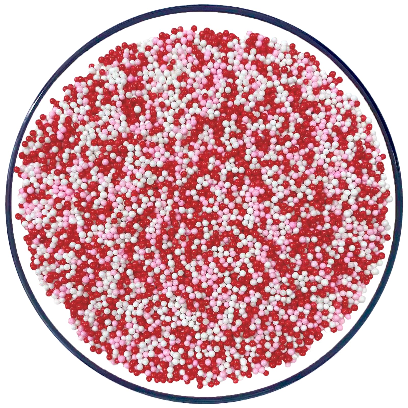 Sentovac Valentine Nonpareils Sprinkles Edible 2mm Mini Peals Red Pink White Sprinkle for Cake Decorating Sugar Candy Cookie Cup