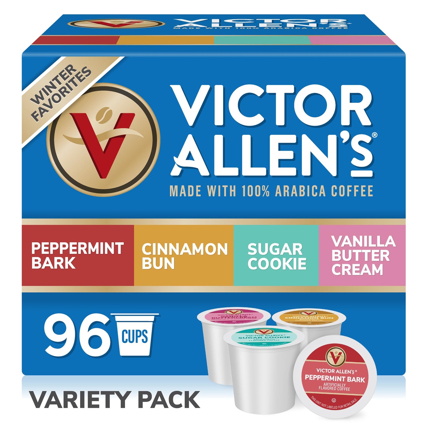 Victor Allens Coffee Winter Wonderland Variety Pack, Single Serve Coffee Pods, 96 Count, Brown, for Keurig K-Cup Brewers